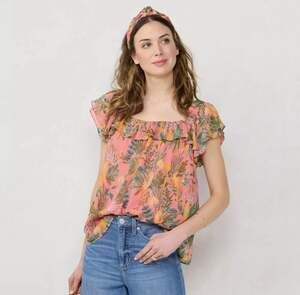 LC Lauren Conrad Women's Flutter Sleeve Peasant Top